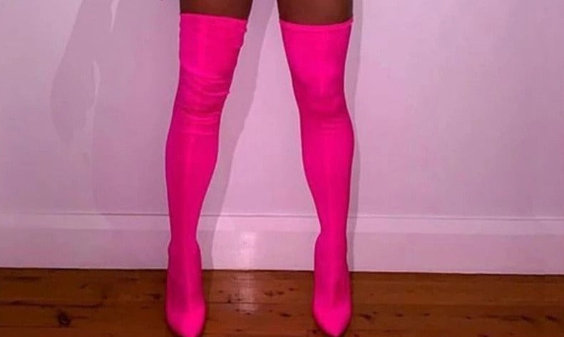 Neon Pink Thigh High Stockings